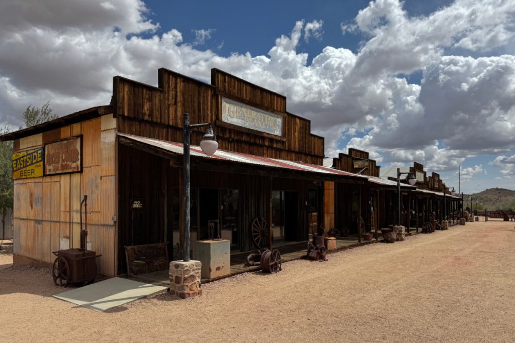 Row of old west buildings in Robson's Mining World, near Wickenburg, Arizona
