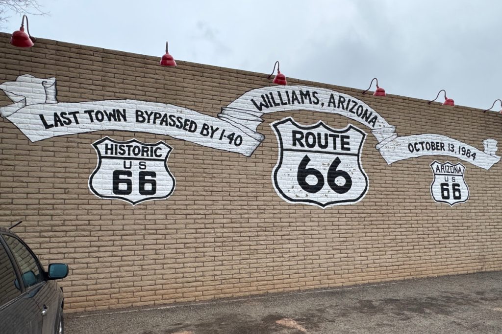 Route 66 painting on wall in Williams, Arizona