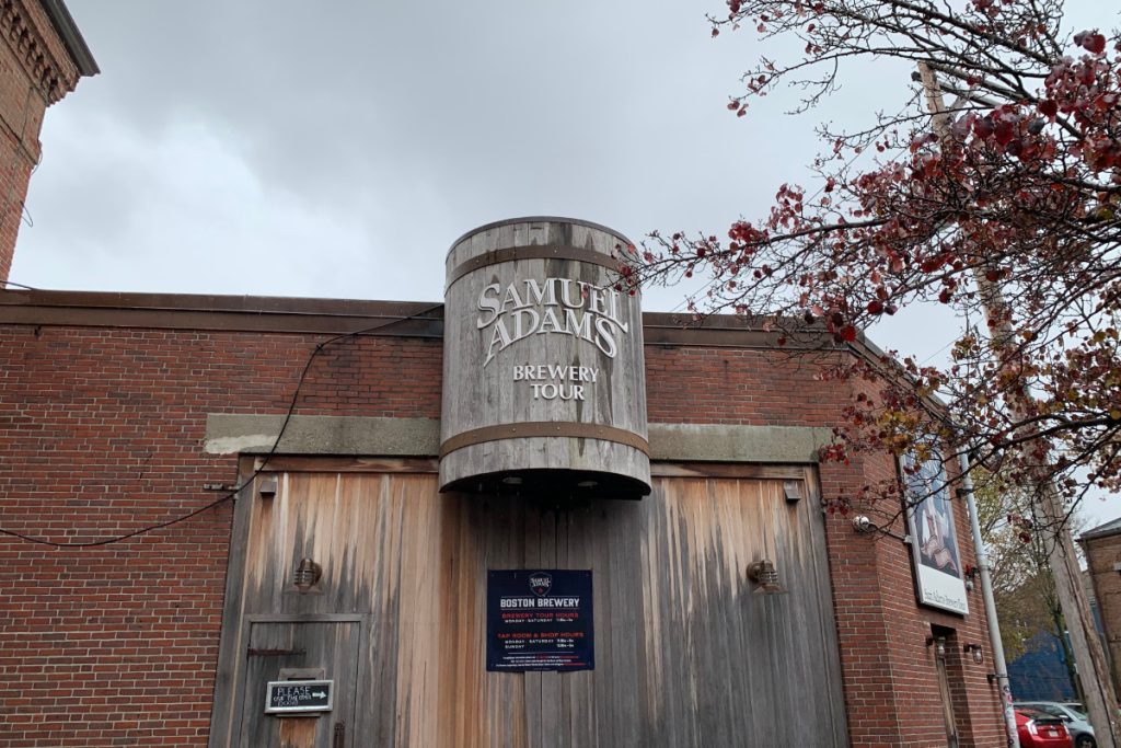 Sign on barrel above entrance to Samuel Adams Brewery tour
