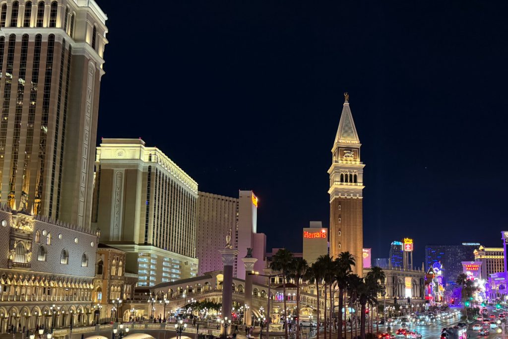 The Venetian Hotel, Las Vegas, shot from a footbridge at night
